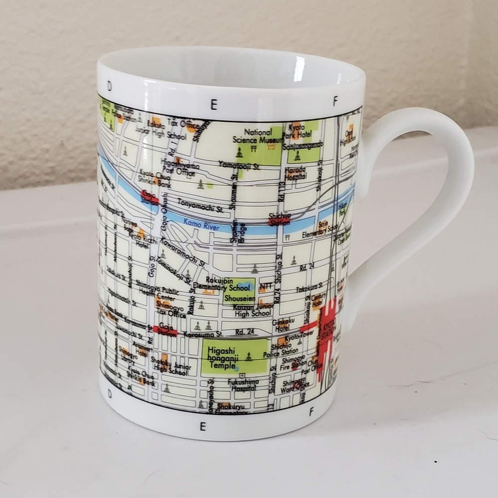 FORME Kyoto Japan Map Coffee Mug Ceramic White Street Map Souvenir 2002